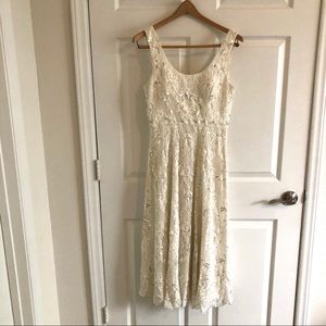 Ranna Gill Anthropologie Small Beaded Dress Formal Sleeveless Cream Ivory Midi